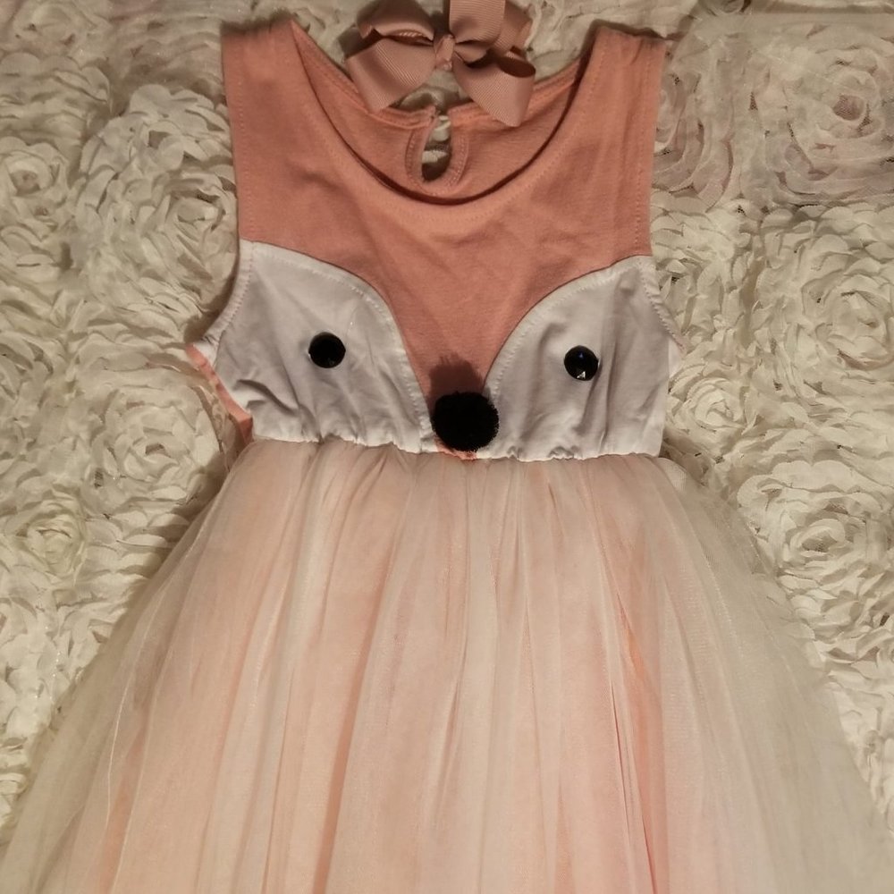 Toddlers Peach Fox Tulle Dress
